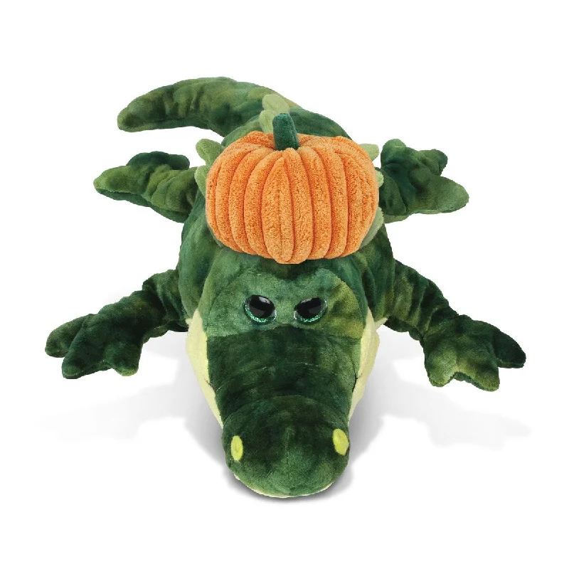 DolliBu Super Soft Plush Gator Stuffed Animal with Pumpkin Decor - 18 inches