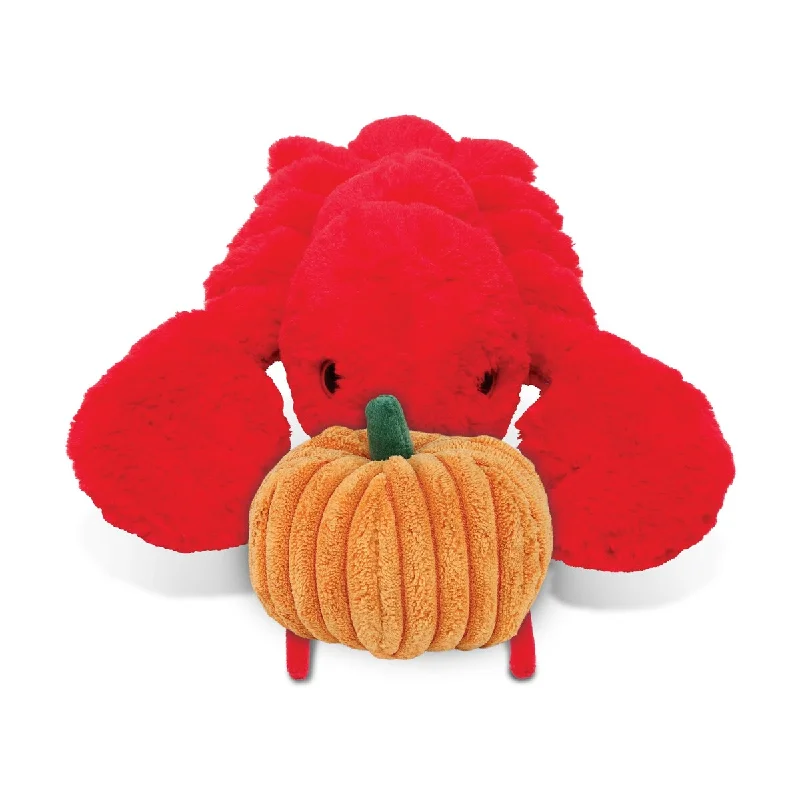 DolliBu Super Soft Red Lobster Stuffed Animal with Pumpkin Decor - 13 inches