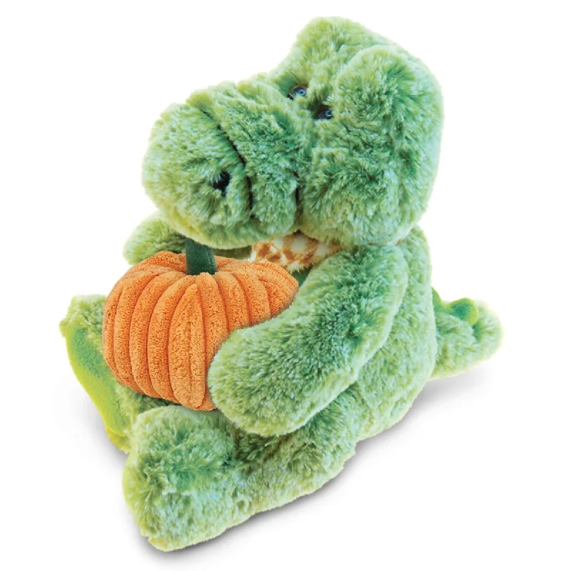 DolliBu Super Soft Sitting Alligator Stuffed Animal with Pumpkin Decor - 8 inches