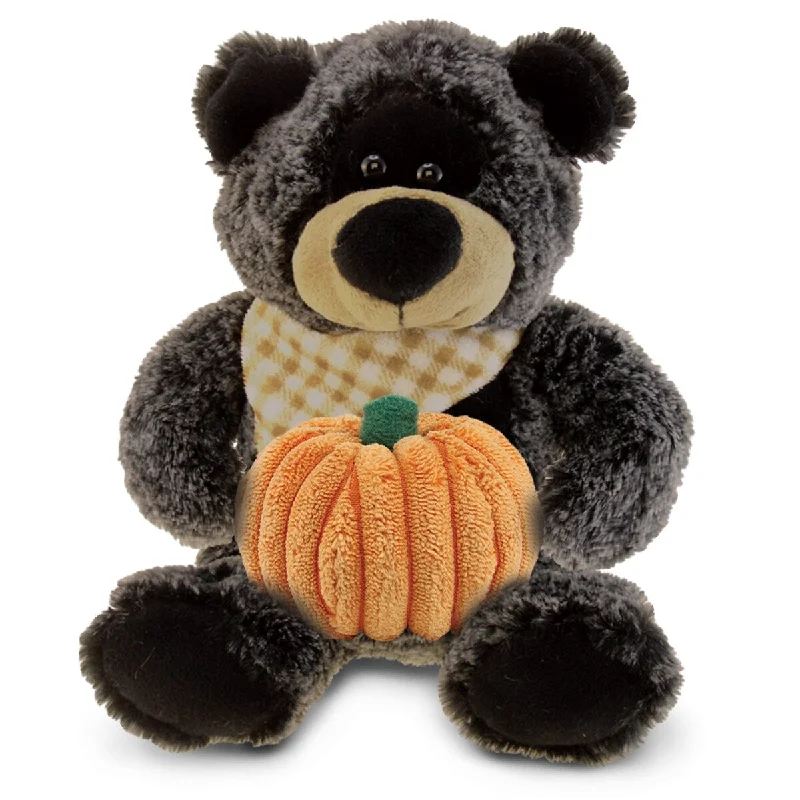 DolliBu Super Soft Sitting Black Bear Stuffed Animal w/ Pumpkin Decor - 9 inches