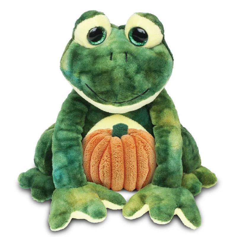 DolliBu Super Soft Squat Frog Stuffed Animal with Pumpkin Decor - 10.5 inches