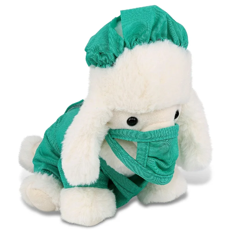 DolliBu White Poodle Dog Doctor Plush with Cute Scrub Uniform and Cap - 8.5 inches