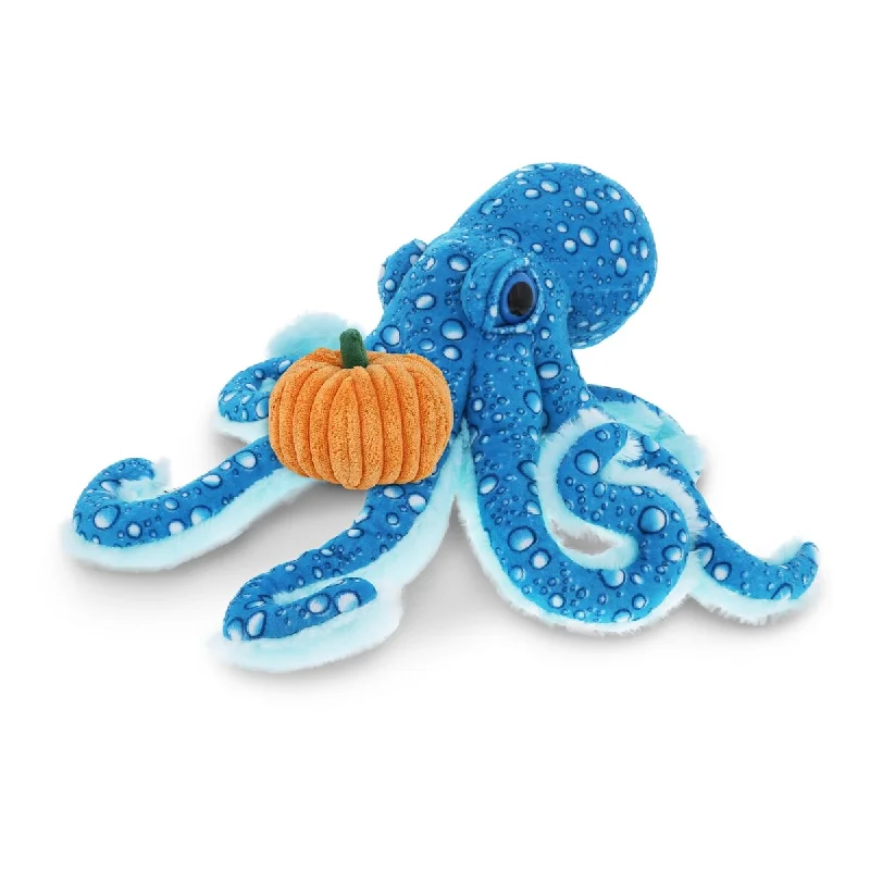 DolliBu Wild Collection Blue Octopus Plush with Pumpkin Plush Decor - 16 inches