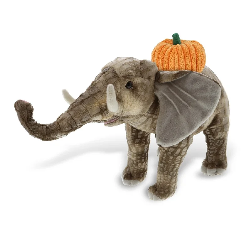 DolliBu Wild Collection Elephant Stuffed Animal with Pumpkin Decor - 10 inches