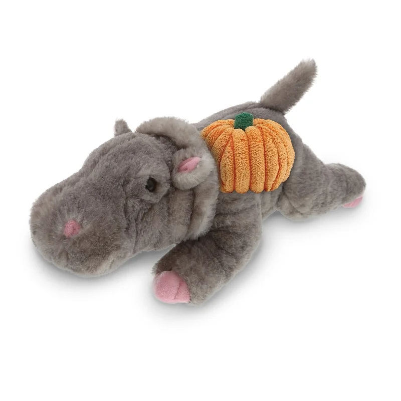 DolliBu Wild Collection Hippo Stuffed Animal with Pumpkin Decor Plush - 15 inches