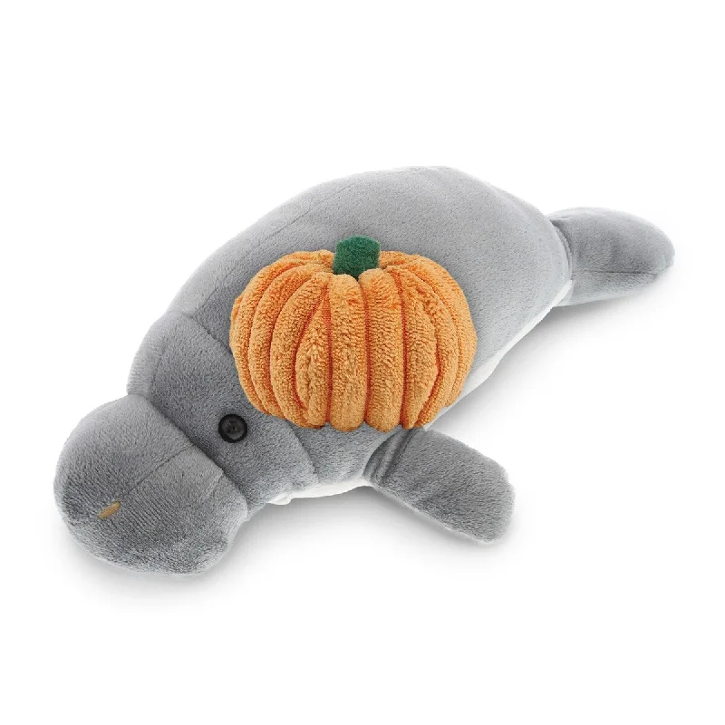 DolliBu Wild Collection Large Grey Manatee Plush with Pumpkin Decor - 15 inches