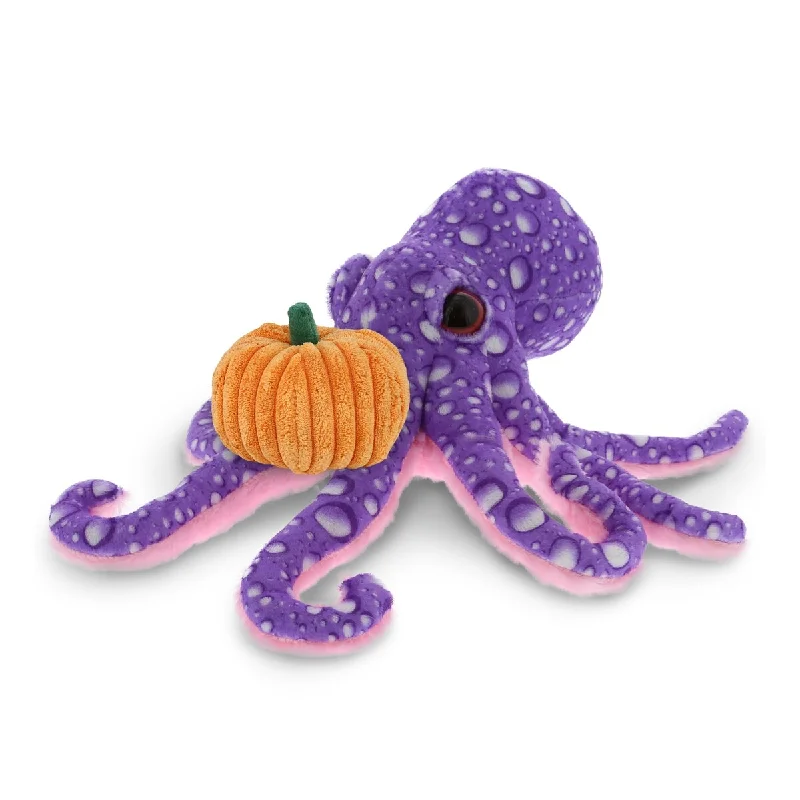 DolliBu Wild Collection Purple Octopus Stuffed Animal w/ Pumpkin Decor - 12 inches