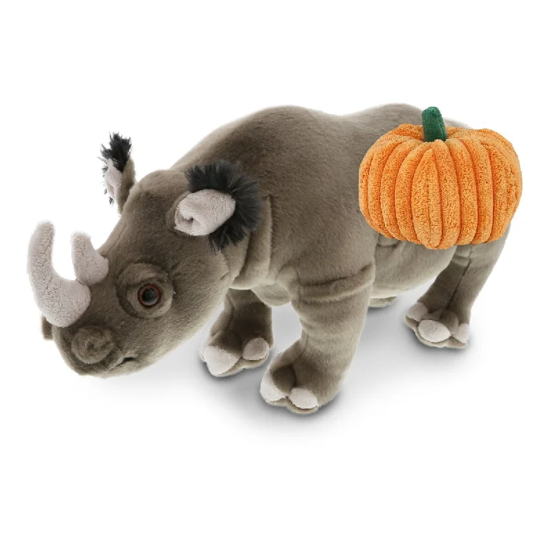 DolliBu Wild Collection Rhino Stuffed Wildlife Animal w/ Pumpkin Decor - 13 inches