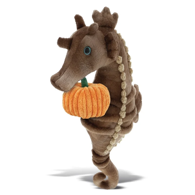 DolliBu Wild Collection Seahorse Stuffed Animal with Pumpkin Decor - 12 inches