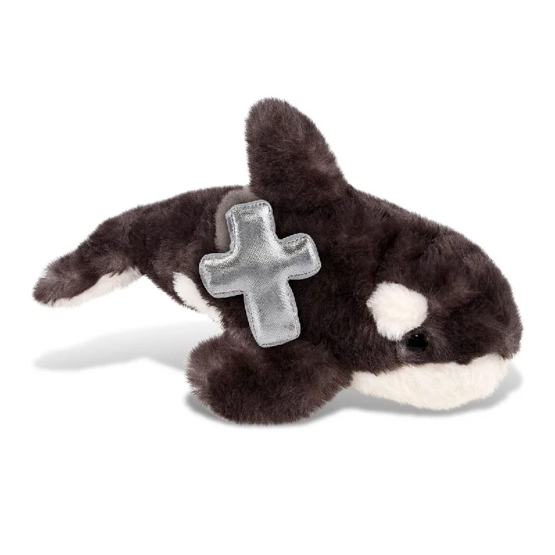 DolliBu Wild Killer Whale Small Stuffed Animal with Silver Cross Plush - 5 inches