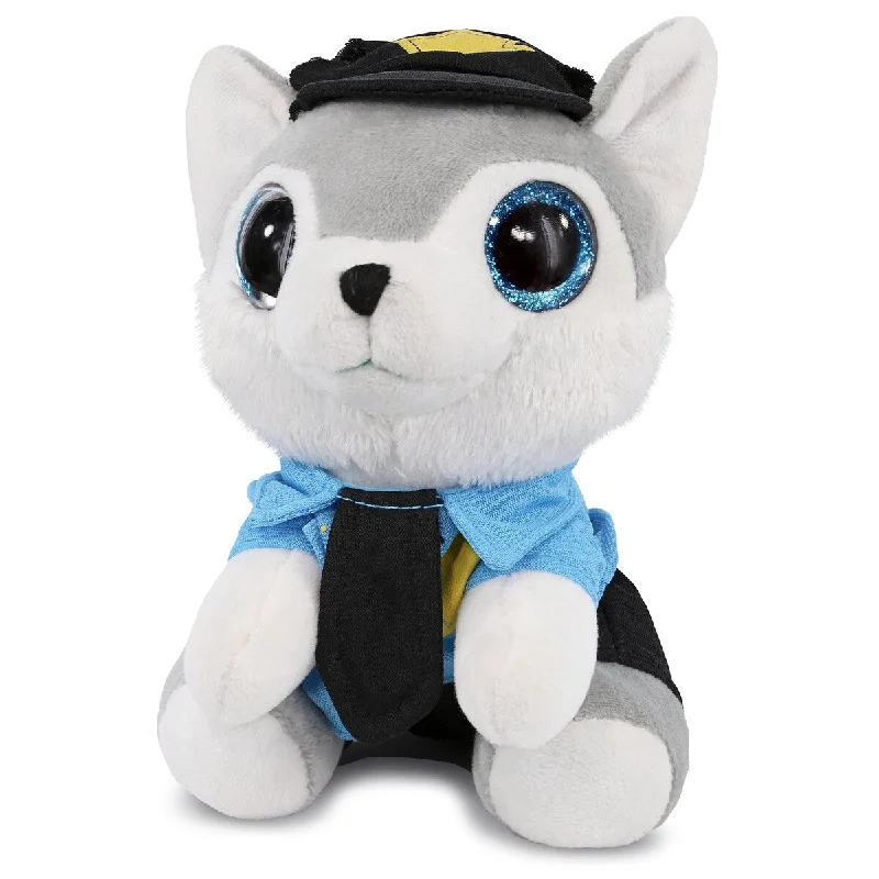 DolliBu Wolf Sparkle Eyes Police Officer Plush with Cute Cop Uniform - 8 inches