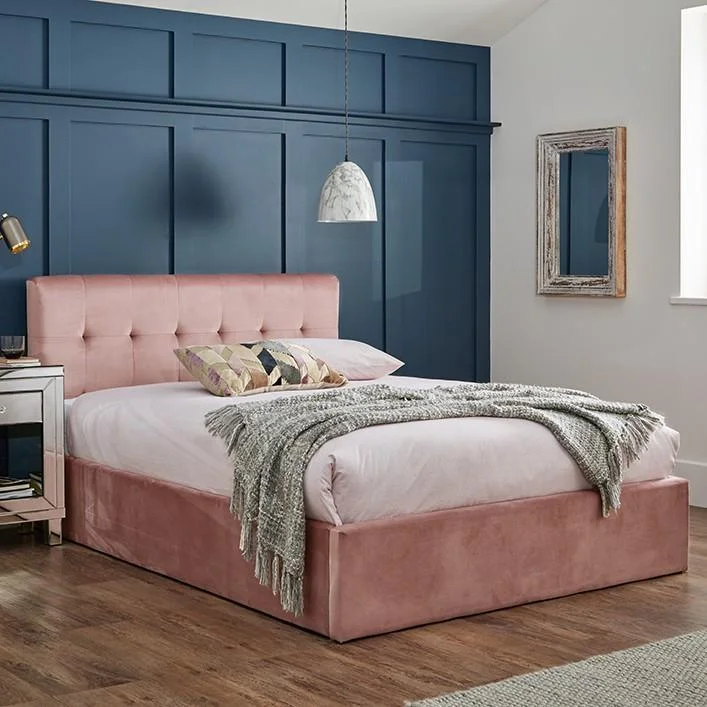 Elle King Size Ottoman Bed with Mattress Set - Pink Velvet