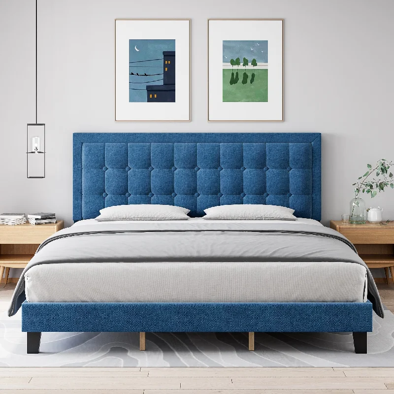 Full Size Upholstered Platform Bed Frame with Button Tufted Headboard