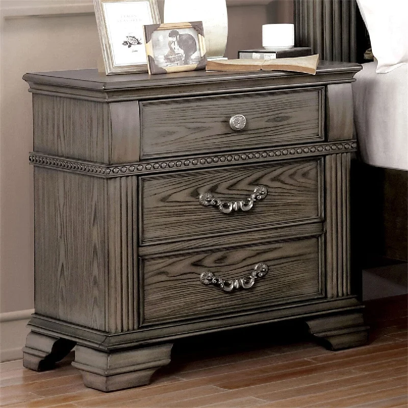 Gray Solid Wood Satin Nightstand Bedroom 1PC