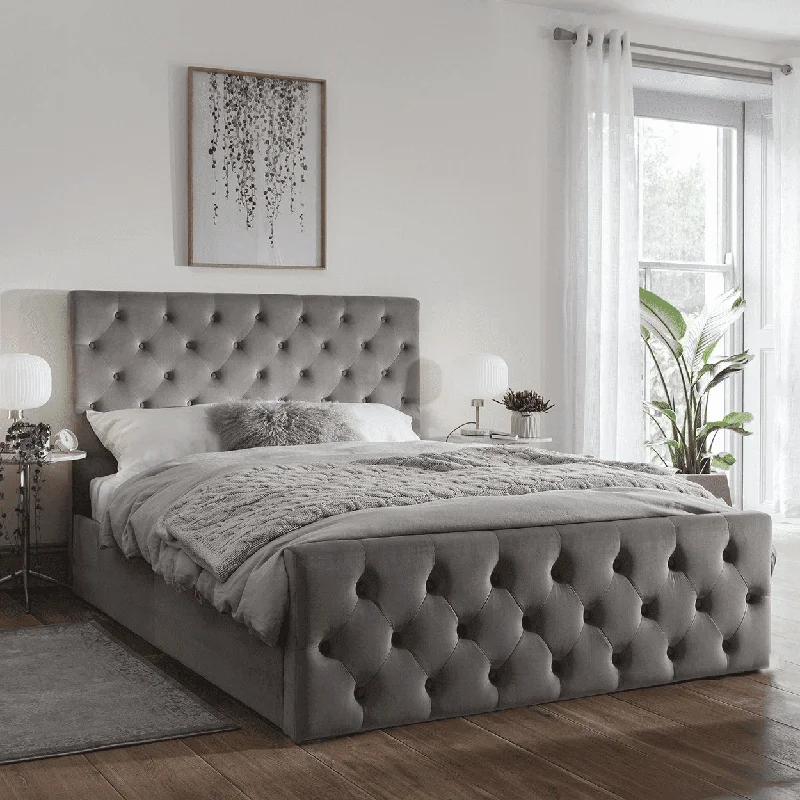 Cavill Grey Fabric Double Bed with Mattress