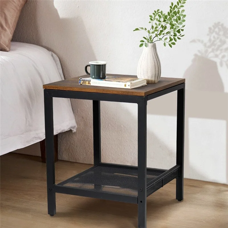 Industrial Bedroom Furniture Nightstand, Sturdy Metal Frame, 2 Shelves Provide More Display Space and Storage Space