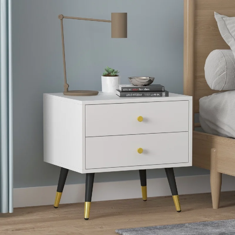 Kerrogee 2-Drawer Modern Nightstand - Bedside End Table - White