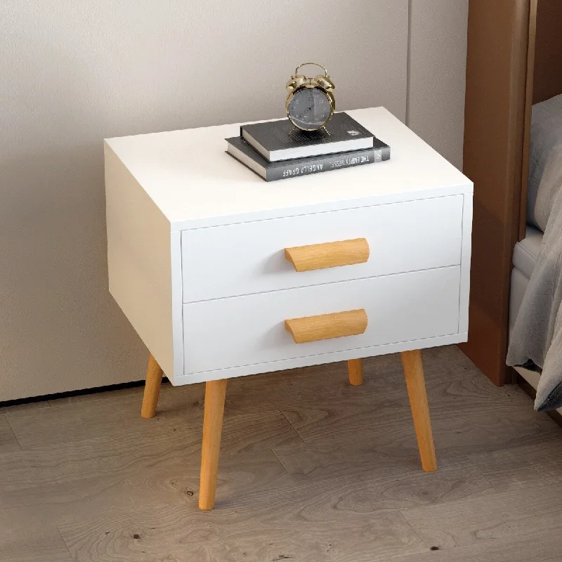 Kerrogee 2-Drawer Modern Nightstand - Bedside End Table - White/Wood