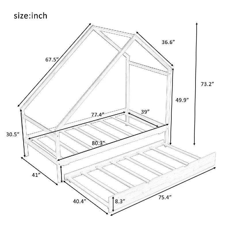 Lacey Twin Size House Bed with Twin Size Trundle