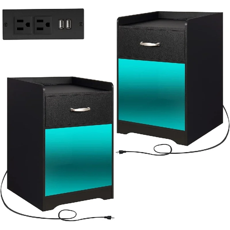 LED Night Stand Tables Bedroom Modern with Charging Station 15.7"D x 15.7"W x 23.6"H