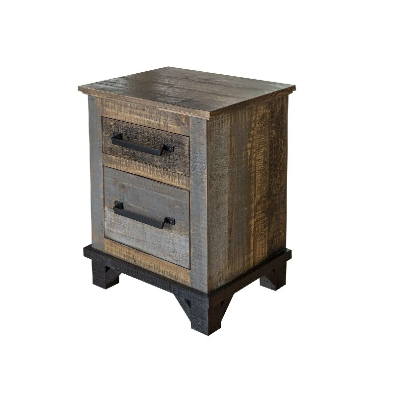 Lint 27 Inch Bedside Nightstand Pine Wood 2 Gliding Drawers Gray Brown