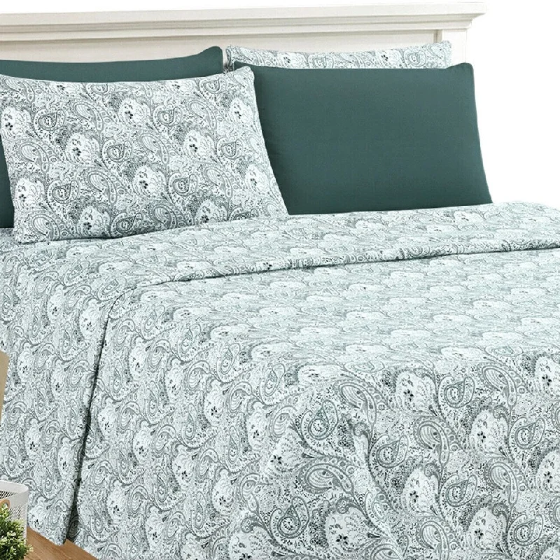 Luxury 6 Piece Bed Sheet Set 1800 Count Paisley CalKing White Grey