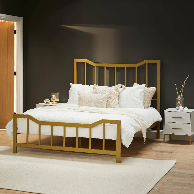 Marie Double Bed with Mattress Set - Gold Metal