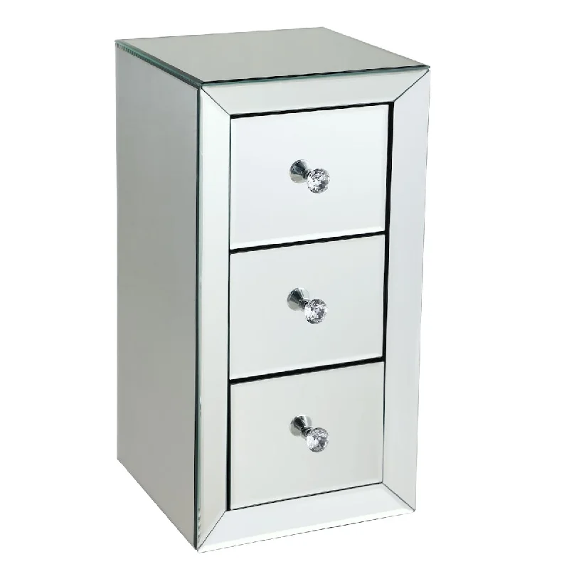 Mirrored 3-Drawer Nightstand - Elegant Storage for Bedroom and Living Room - Reflective and Glamorous