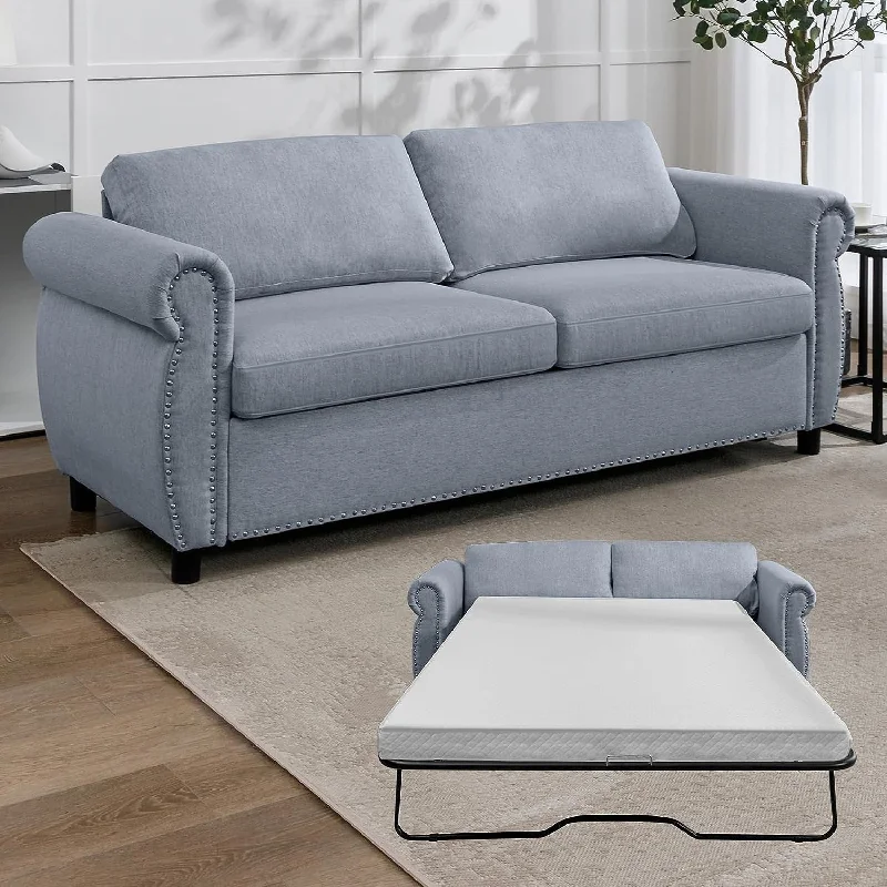 Mixoy Pull Out 2 in 1 Sleeper Sofa Bed with Mattress,Convertible Upholstered Loveseat with Nailhead