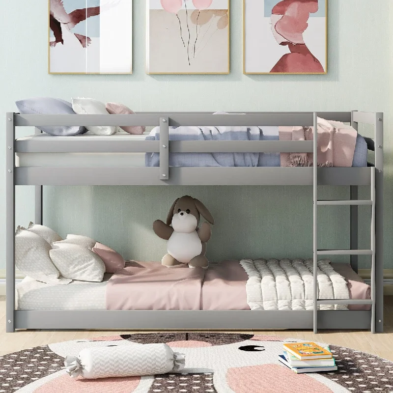 Modern Twin over Twin with Ladder Fundamental Low Floor Bunk Bed