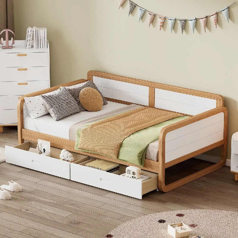 Nestfair Twin Size Solid Wood Daybed with Storage Drawers for Limited Space Kids