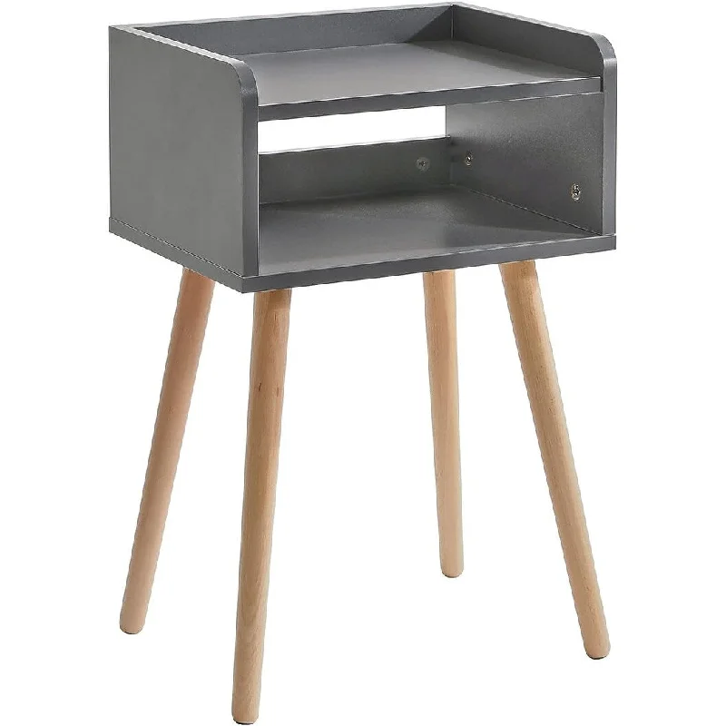 Nightstand, Mid-Century Bedside Table with Solid Wood Legs,End 12.99"D x 4.33"W x 16.92"H