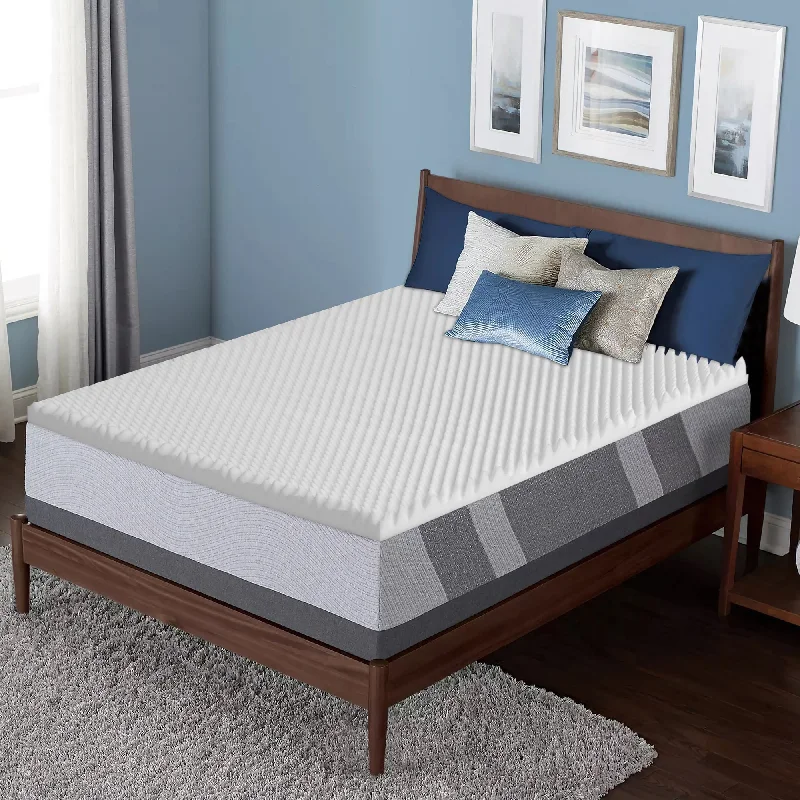 Onetan, Convoluted Egg Shell Breathable Foam Topper, Adds Comfort to Mattress - Blue