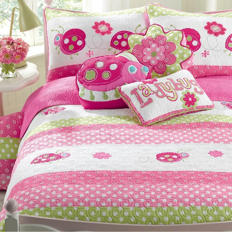 Porch & Den Cami Pink Ladybug Quilt Bedding Set