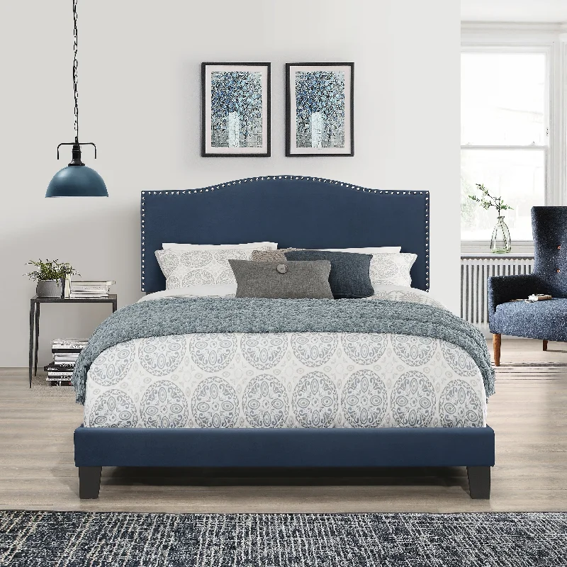 Porch & Den Olney Blue Velvet Upholstered Bed