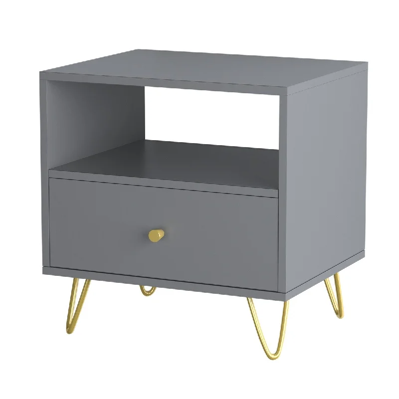 Premium 1-Drawer Modern Grey Nightstand Bedside Table by Kerrogee