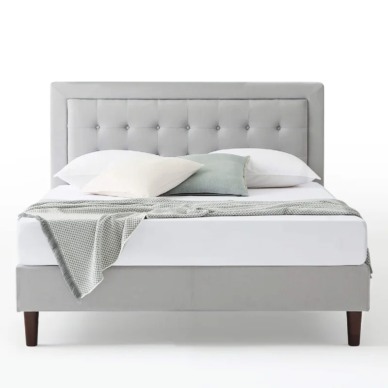 Priage by Zinus Grey Sand Upholstered Beige Button-tufted Premium Platform Bed