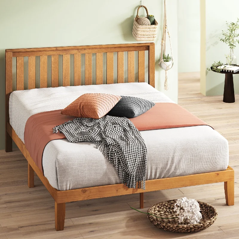 Priage by ZINUS Rustic Pine Wood Platform Bed Frame with headboard