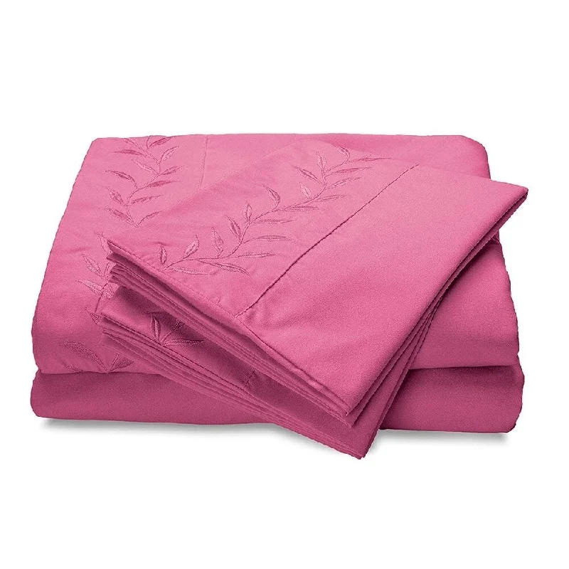 Reversifi Embroidered Bed Sheets Set Soft Brushed Microfiber King, Poignancy/Pink