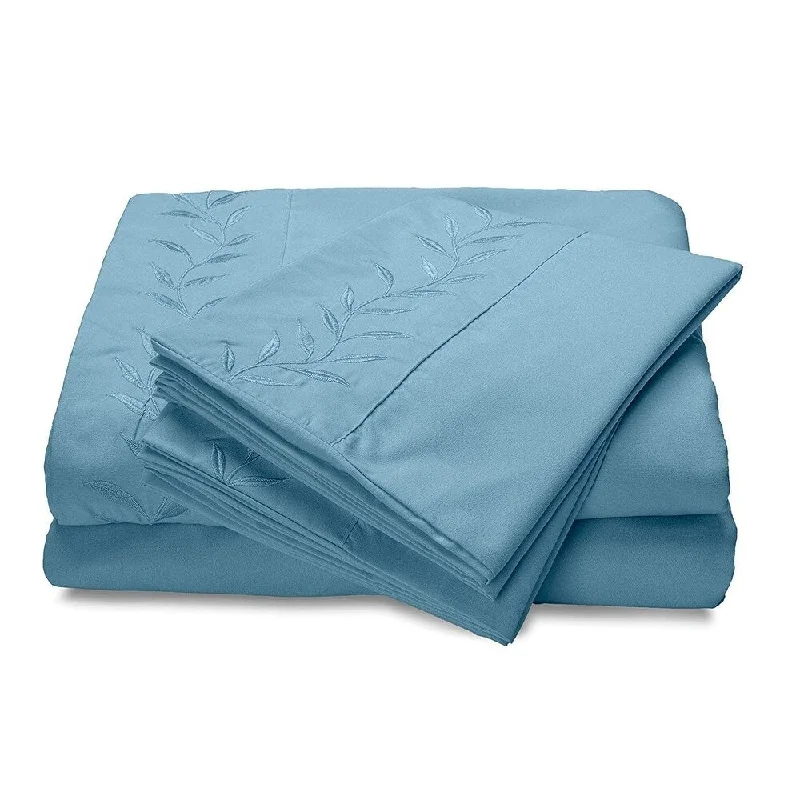 Reversifi Embroidered Bed Sheets Set Soft Brushed Microfiber Twin, Dream Blue