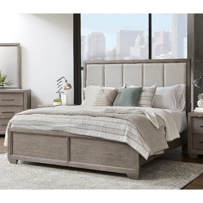 Roundhill Furniture Ennesley Gray Wood Upholstered Panel Bed