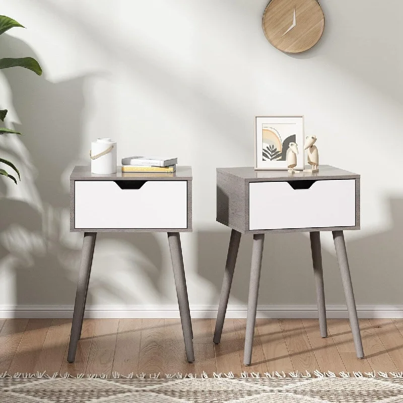 Set of 2 Modern Wood Nightstand, Bedside Table 11.8"D x 15.7"W x 23.2"H