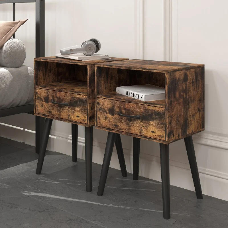 Set of 2 Nightstand Bedroom Bedside Table Drawer & Shelf