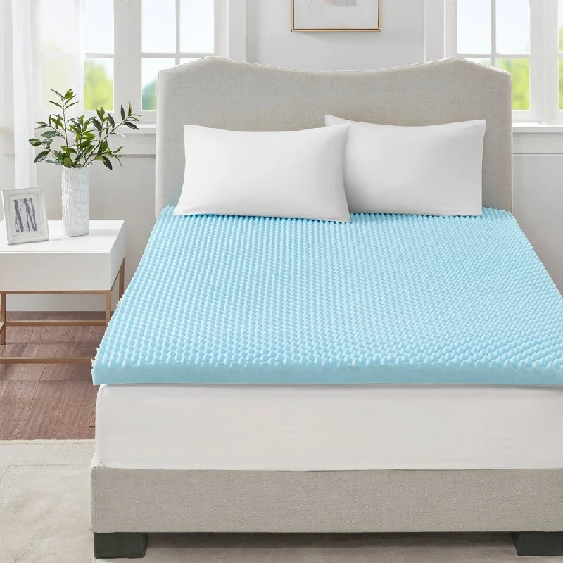 Sleep Philosophy All Season Reversible Hypoallergenic 3-Inch Cooling Gel Memory Foam Mattress Topper - Blue