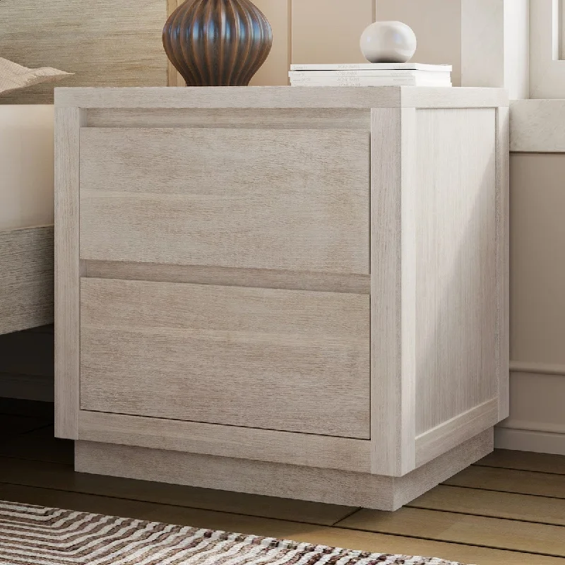 Stone Gray Wood Veneer 2-Drawer Nightstand Side Table - Modern Style for Bedroom or Living Room