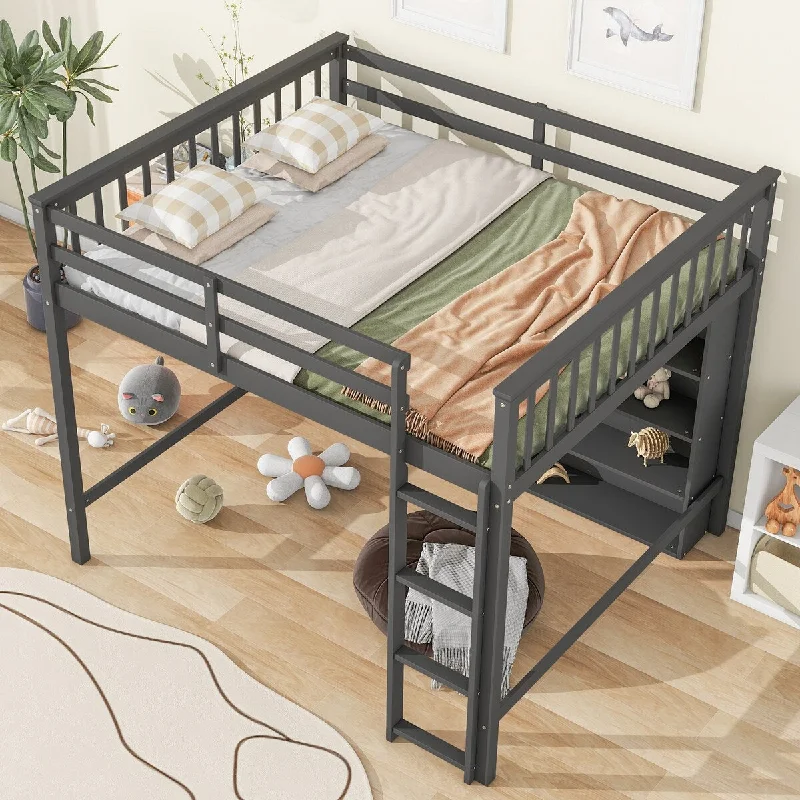 Storage Loft Bed with Large Wall Frame Underneath, Gray Full Bed