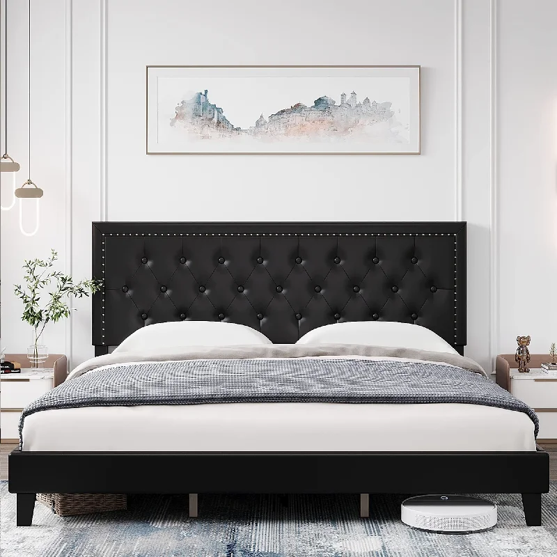 Upholstered Bed Frame with Adjustable Headboard