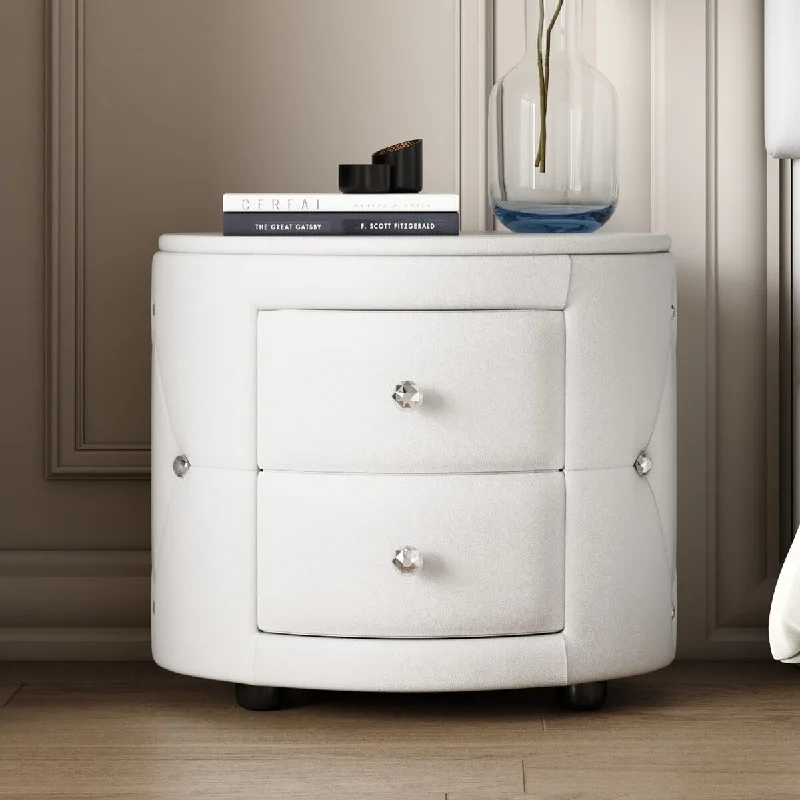 White Bedside Table Yearns for Pure Love More Equipped, with 2 Drawers and Crystal Handle, Suitable for Bedrooms