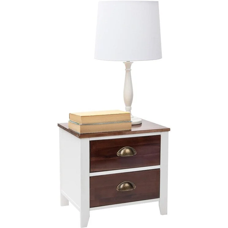 Wood Night Stand Bed Side Table with Double Drawer Bedroom, 11.02"D x 14.96"W x 14.02"H