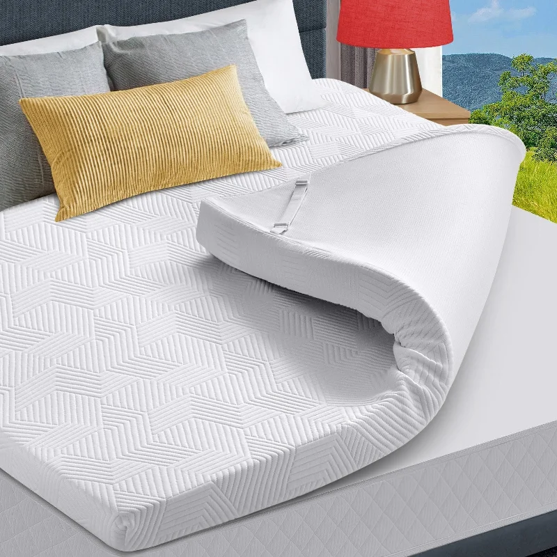 Gel Memory Foam Mattress Topper with Breathable Rayon From Bamboo Fiber Cover and Anti-sliding Fixing Straps